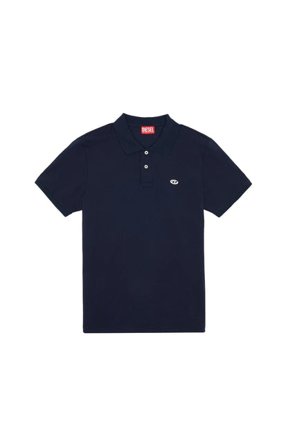 Navy Diesel polo shirt, button-front placket and small chest logo