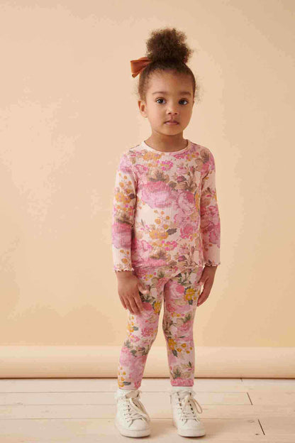 NEXT pink floral long-sleeve top and leggings set with crew neckline