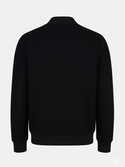 Black Brumano bomber-style jacket, ribbed cuffs and hem, back view