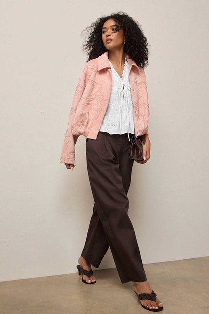 Chocolate brown wide-leg trousers with drawstring waist and side pockets