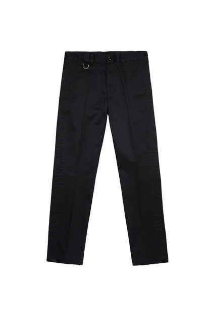 Diesel black pants product shot with straight leg and button fly
