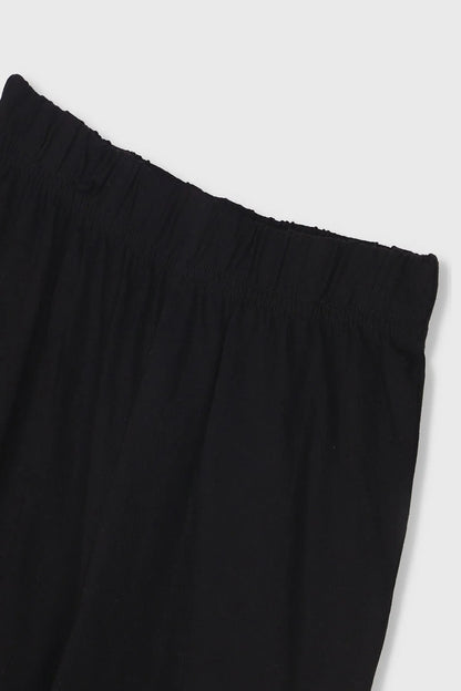 Black jogger pants with elastic waistband and ribbed cuffs