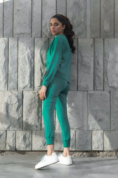 Dhaga teal long-sleeve top and jogger pants set, cuffed ankles