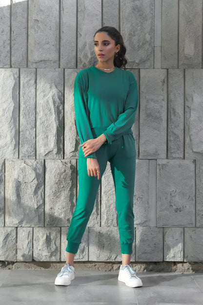 Dhaga teal lounge set with long sleeves and jogger pants, relaxed fit