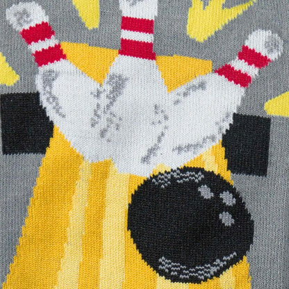 FUNKY DUNKY sock close-up, grey knit with white duck face and yellow print
