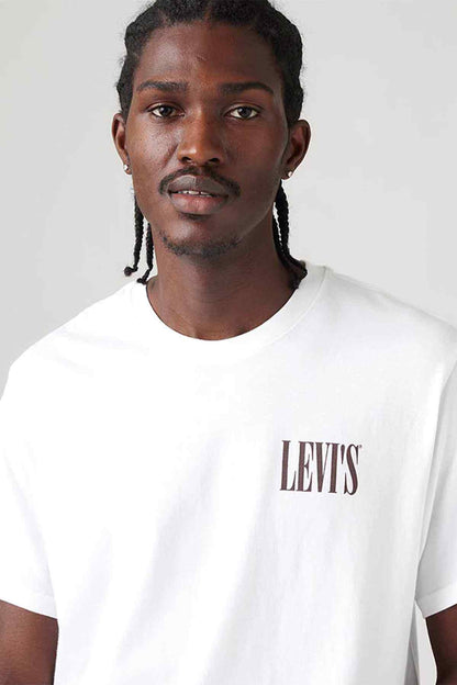 White crew-neck T-shirt with short sleeves and large chest Levi's logo