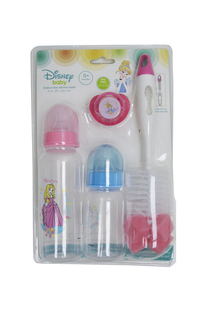 Disney baby bottle and brush set with sippy cup, in clear blister pack