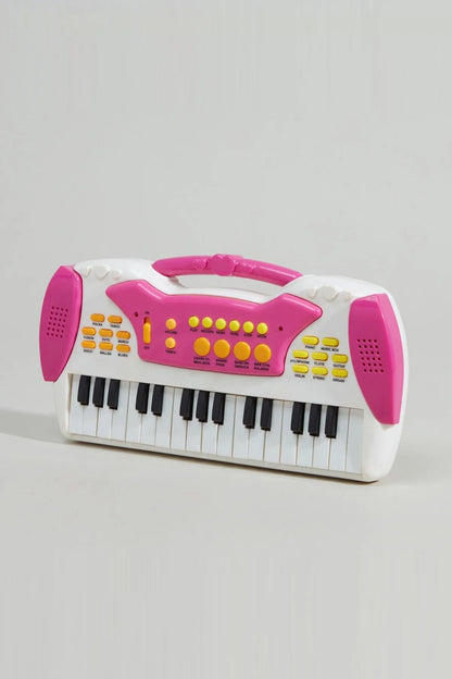 Pink and white 32-key electronic keyboard toy with colorful button panel