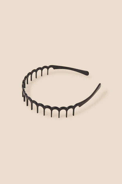 Black beaded headband with scalloped edge, slim metal arms