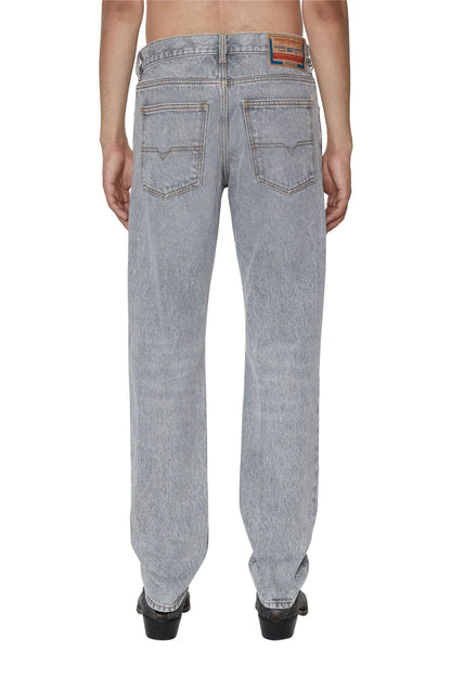 Diesel light grey denim jeans, back view, two back pockets and belt loops
