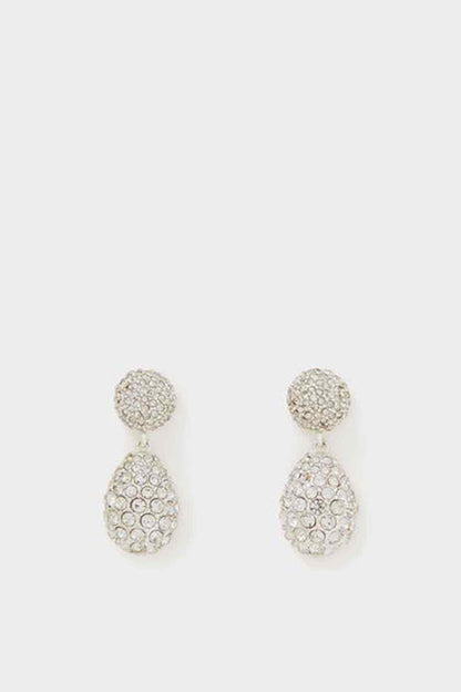 Silver-tone rhinestone drop earrings, two-tier round-and-teardrop dangle pair