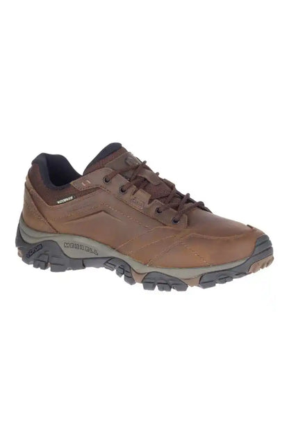 Merrell athletic shoes, brown leather upper with lace-up front and rubber outsole