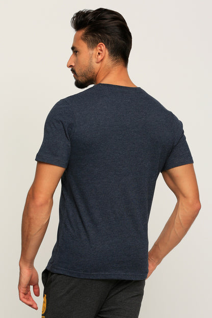 Navy men's T-shirt with short sleeves, plain back