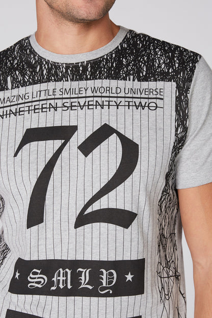 Men's grey raglan T-shirt with '72' number and SMILEY wordmark graphic