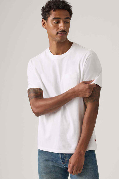 Men's white crew-neck T-shirt, short sleeves