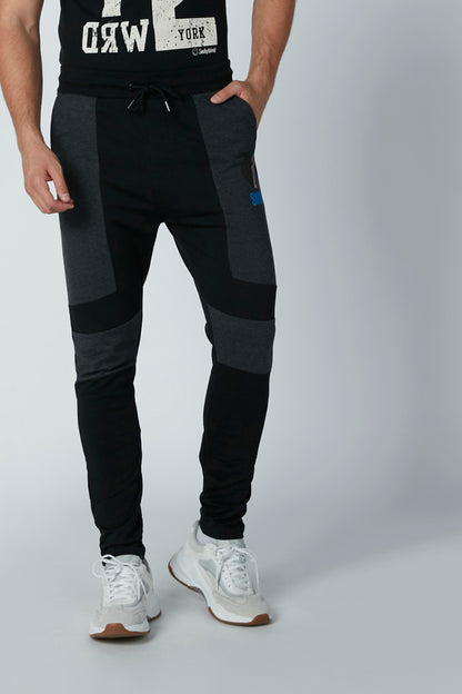 Splash black colorblock jogger pants with drawstring waist, tapered legs