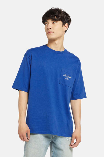 Levi's blue crew-neck T-shirt with small chest logo, short sleeves