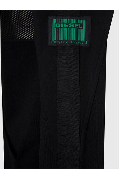 Textured black hooded jacket with Diesel logo patch