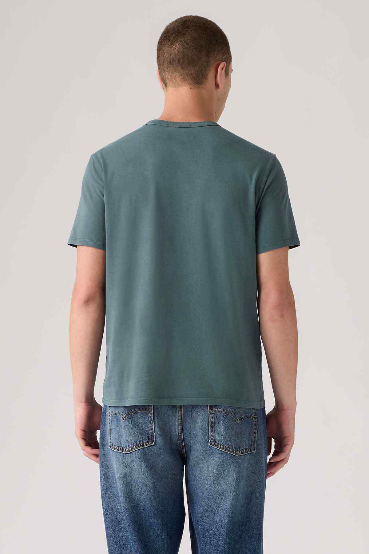 Men's crewneck T-shirt, teal green, back view