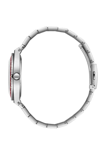 Lee Cooper silver metal wristwatch case and bracelet, visible crown at 3 o'clock