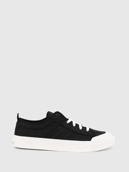 Black Diesel low-top sneakers with white sole and lace-up design