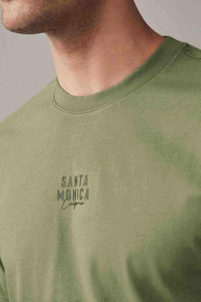 NEXT olive green crew-neck T-shirt, Santa Monica logo graphic at chest