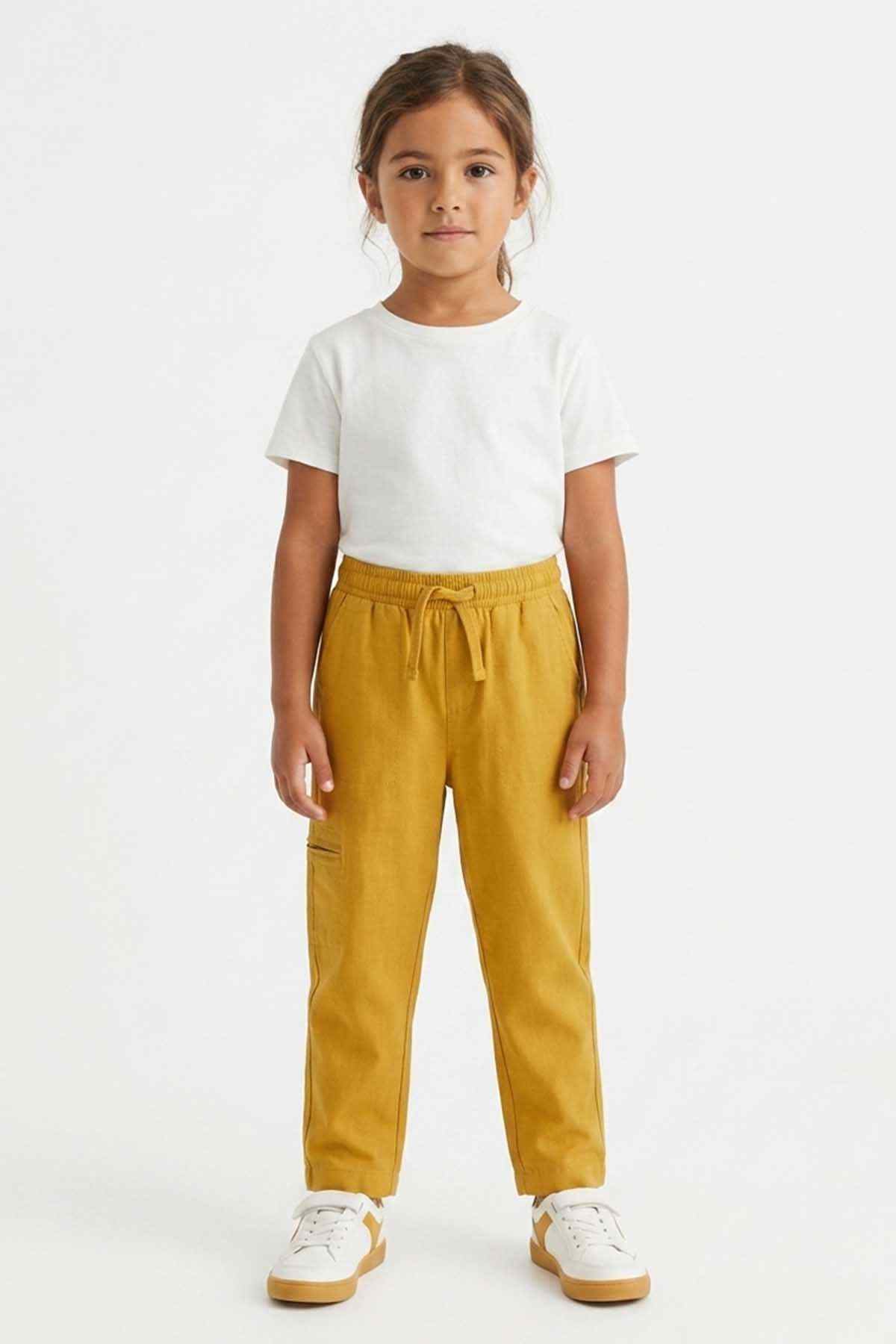 Kids' yellow drawstring waist pants with side pockets