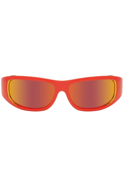Red wrap sunglasses with orange gradient lenses, full frame