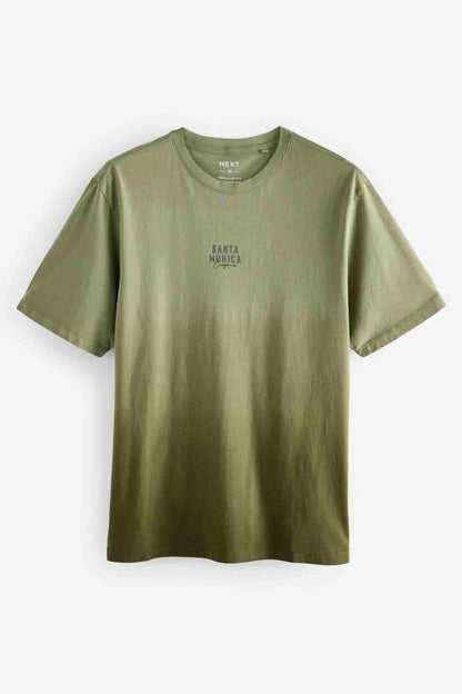 NEXT olive green crew-neck T-shirt, short sleeves, Santa Monica chest print