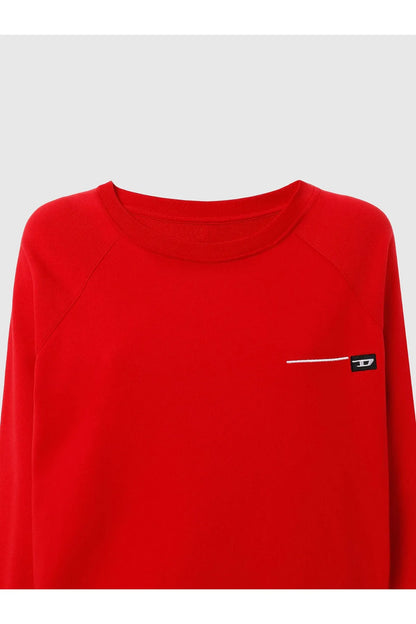 Diesel red crewneck sweatshirt, chest logo patch on right side