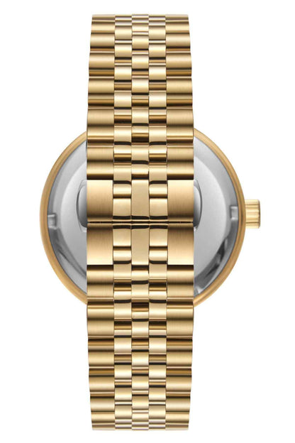 BHPC gold metal bracelet with polished links and round crown