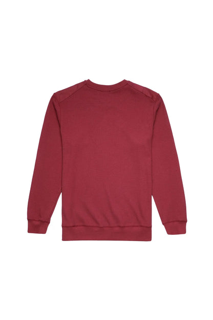 Maroon crewneck sweatshirt, plain back view