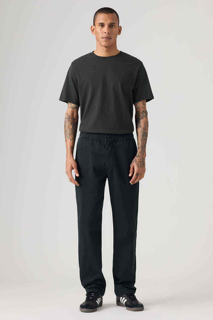 Men's black relaxed-fit pants with elastic waistband and side pockets