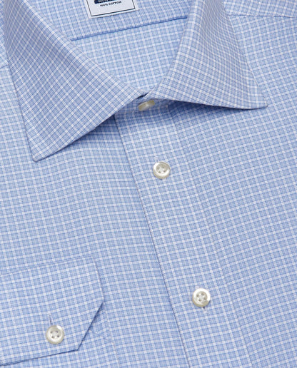 Light blue check dress shirt front with round buttons