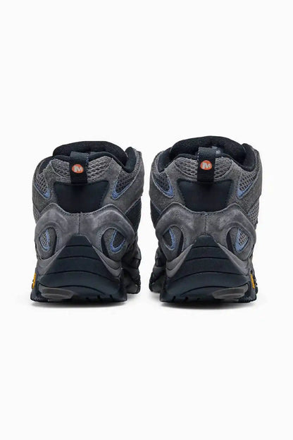 Merrell granite hiking shoe, rear view with padded heel and lace loops