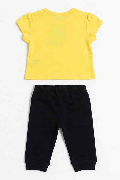 BabyShop yellow plain T-shirt with black jogger pants set