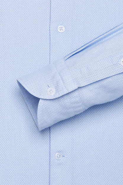 Azure dress shirt cuff and collar detail with buttoned long sleeves