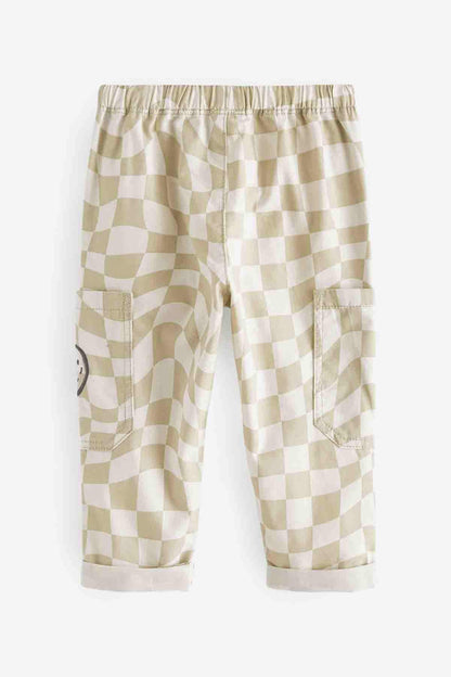 Kids checkered cargo pants with elastic waist and side cargo pocket