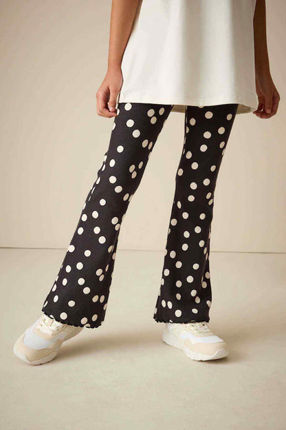Black polka-dot flared pants for kids with wide straight leg