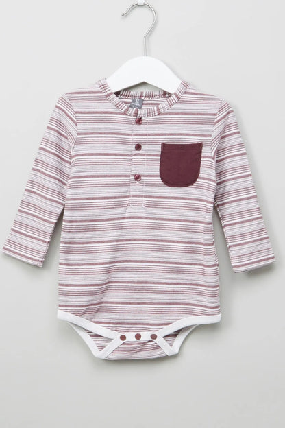 Baby striped long-sleeve bodysuit with dark pocket