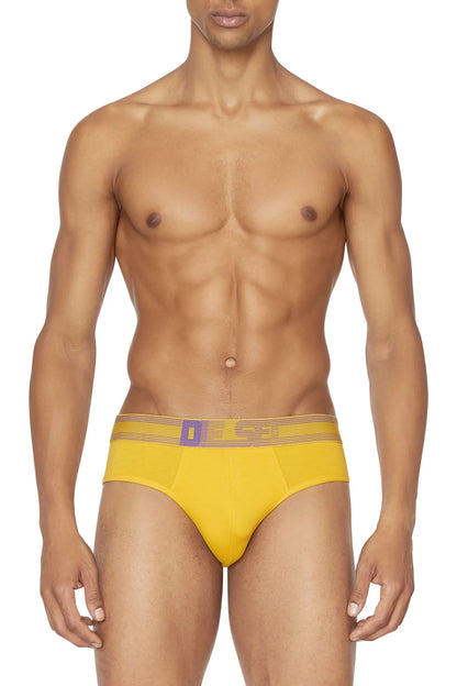 Diesel men's yellow boxer briefs with striped waistband and logo