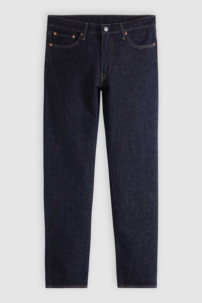 Levi's dark blue jeans with five-pocket design and button fly