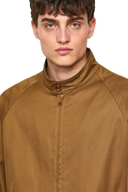 Diesel light brown stand-collar jacket with front zipper and button placket