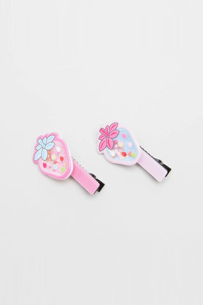 Babyshop pastel flower hair clips with pink, blue and confetti dots