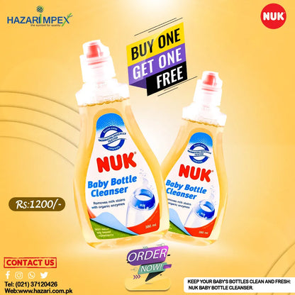 NUK baby bottle cleanser twin pack with two plastic bottles
