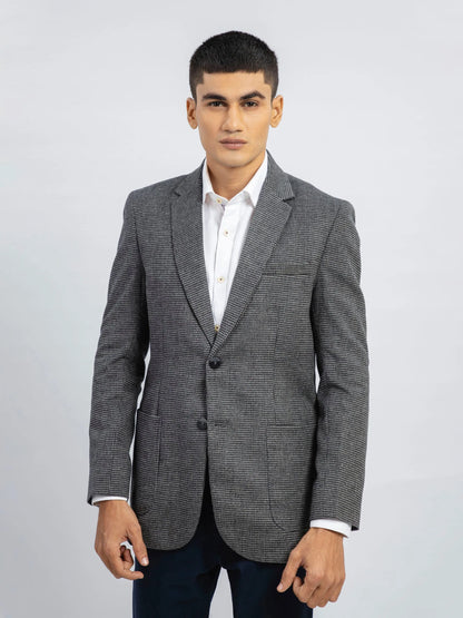 Grey textured single-breasted blazer with notch lapel and two front pockets