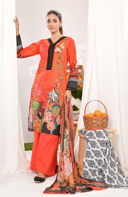 Fiona coral kurta with black cuffs and patterned dupatta, full outfit view