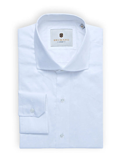 Folded white Brumano dress shirt with interior neck label
