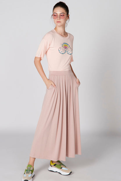 Pink unicorn graphic T-shirt with wide-leg elastic-waist pants