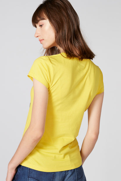Back of yellow short-sleeve T-shirt, plain design